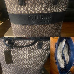 New large blue Guess cloth shoulder bag